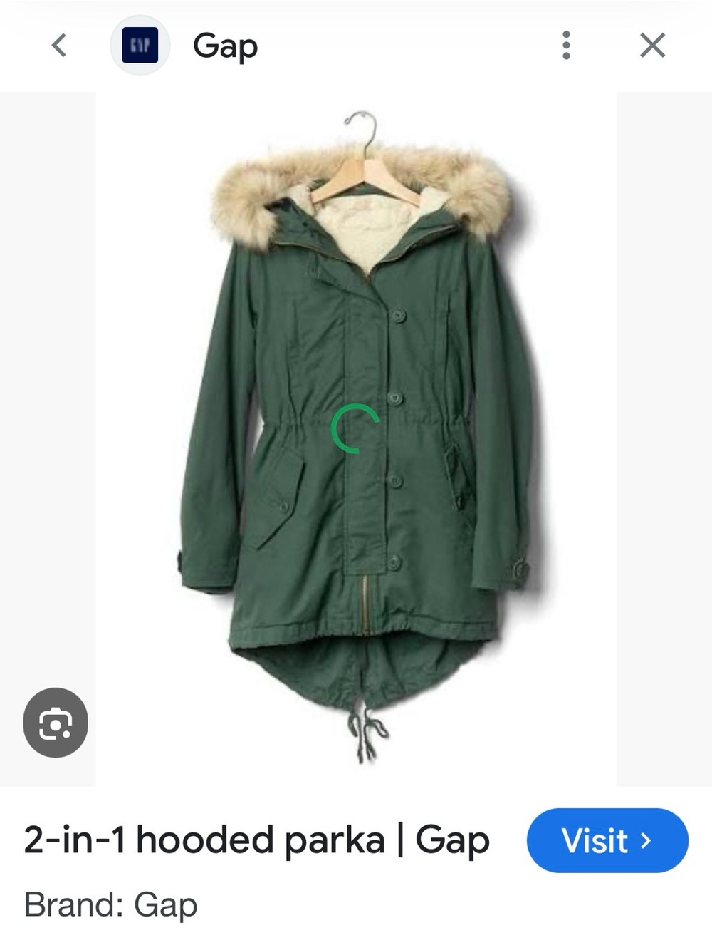 GAP Green 2-in-1 Hooded Parka with Faux Fur Trim